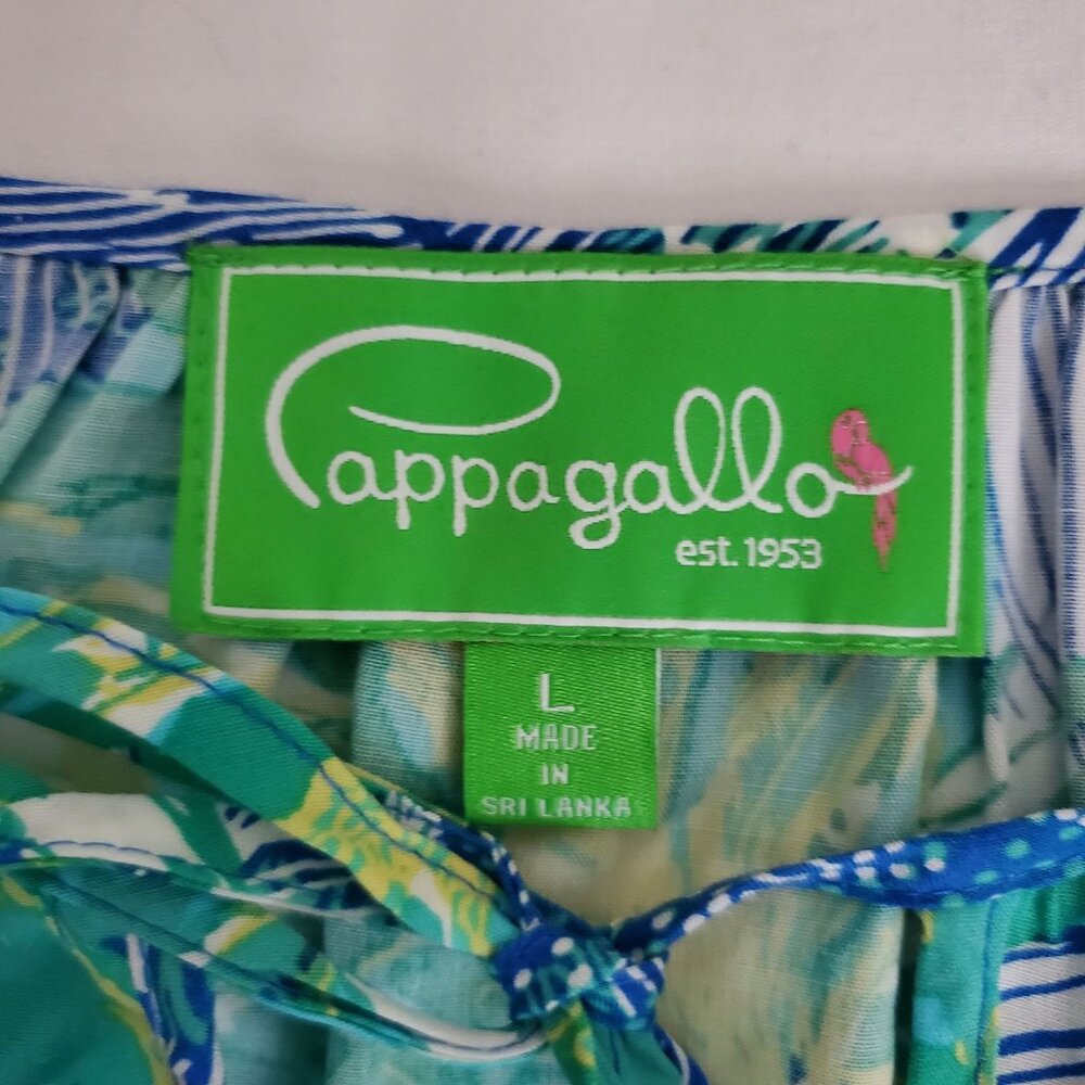Pappagallo Women's Long Sleeve Tie Neck Printed Colette Top Blue/Green Sz Large‎ - Picture 9 of 10